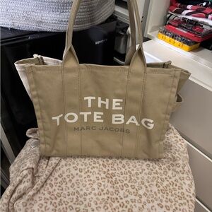 Marc Jacobs Beige Tote Bag with White Lettering